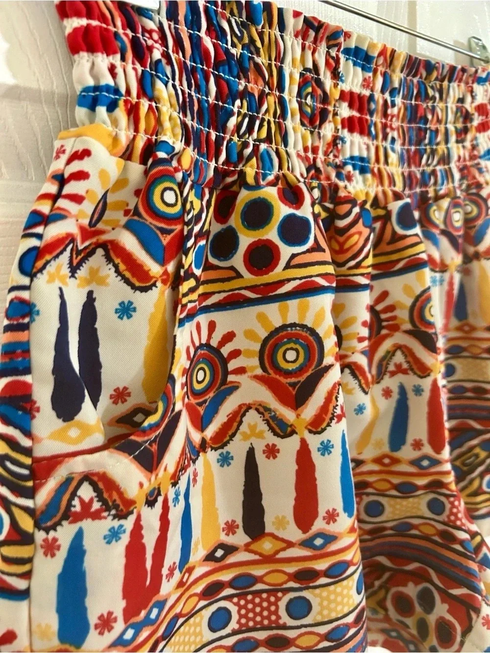 Threads 4 Thought Boho Tribal Geometric Smocked Shorts Eco Friendly L